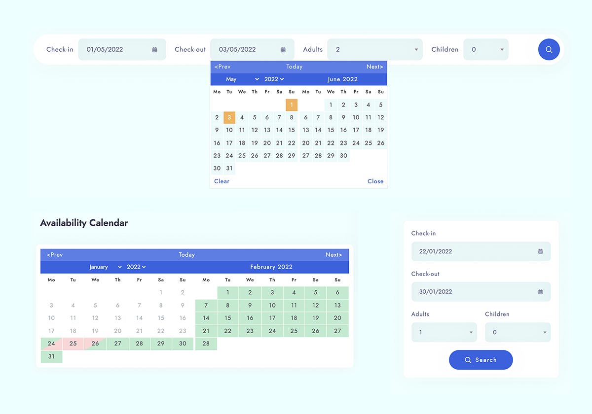 Hotel Real-time Availability Search Form & Calendar